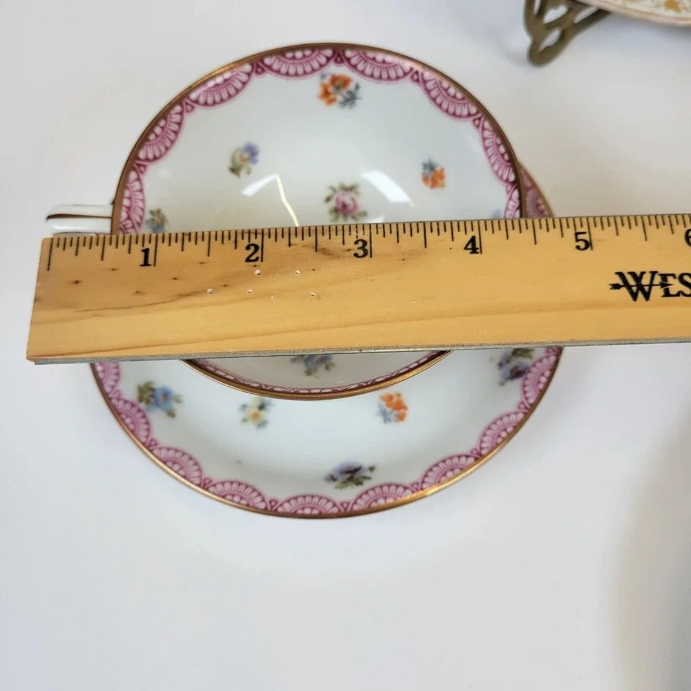 Vtg 4 Pc Mixed Lot Bavarian Porcelain Floral Gild Tea Cup Saucer Oval Dish Plate
